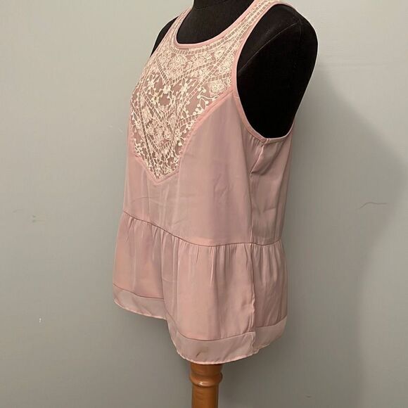 American Eagle Outfitters Pink Lace Front Sheer Tank - Picture 3 of 9